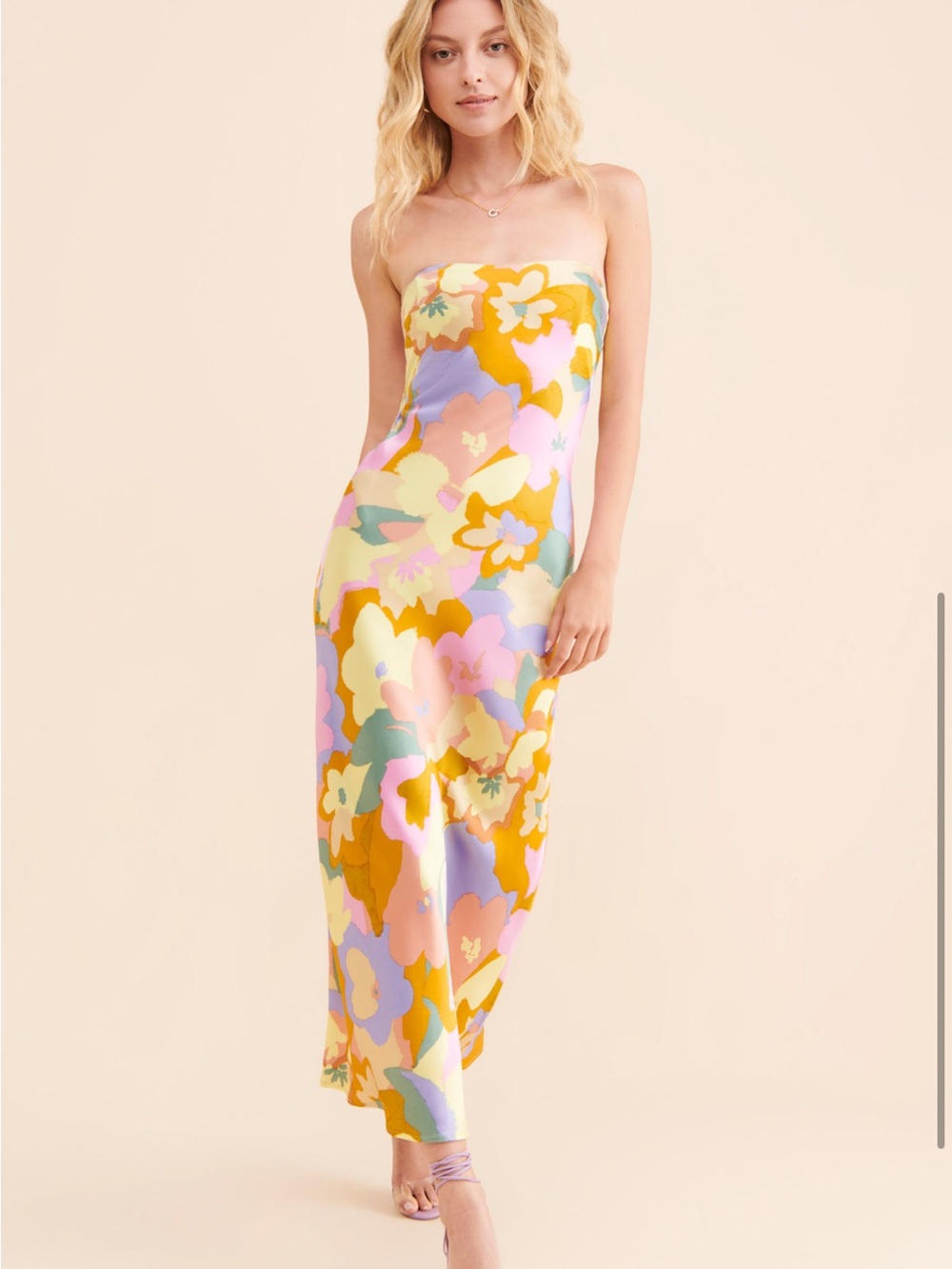Astr Strapless Floral Slip Dress in Yellow, Pink, Lavender, Green